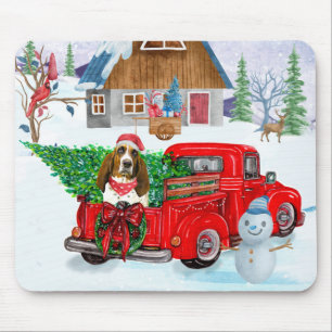 Basset Hound dog In Christmas Delivery Truck Snow Mouse Pad