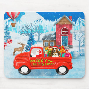Basset Hound Dog in Christmas Delivery Truck Snow Mouse Pad