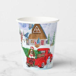 Basset Hound dog In Christmas Delivery Truck Snow Paper Cups