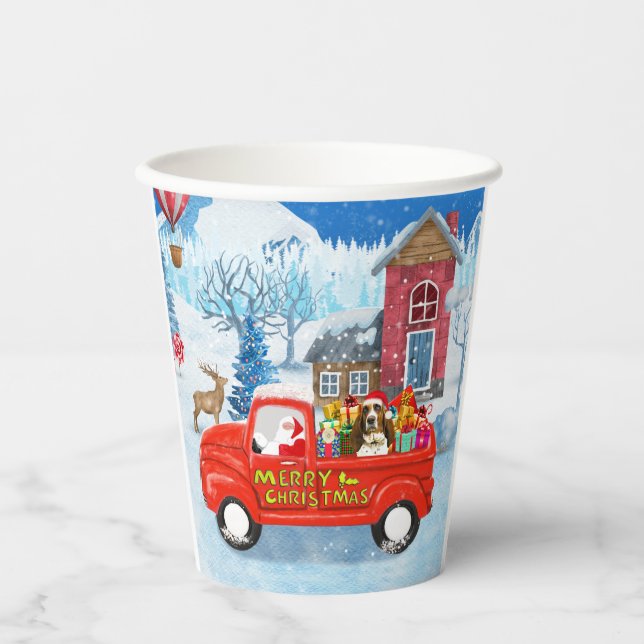 Basset Hound Dog in Christmas Delivery Truck Snow  Paper Cups (Front)