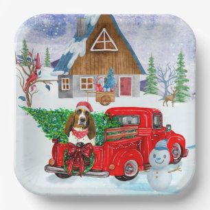 Basset Hound dog In Christmas Delivery Truck Snow  Paper Plate