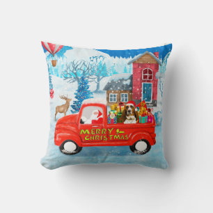 Basset Hound Dog in Christmas Delivery Truck Snow Throw Pillow