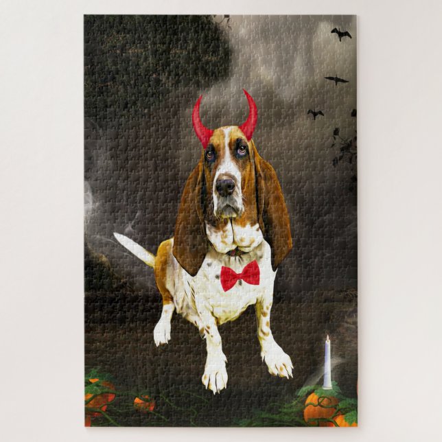 Basset Hound Dog in Halloween Costume Jigsaw Puzzle (Vertical)