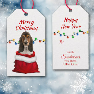 Basset Hound Dog in Santa Bag Gift Tags