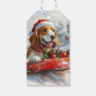 Basset Hound Dog in Sledge Let it Snow Christmas Gift Tags