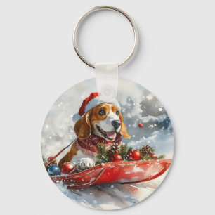 Basset Hound Dog in Sledge Let it Snow Christmas Keychain