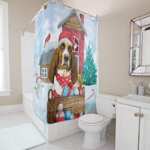 Basset Hound Dog In snow Christmas Dog House 