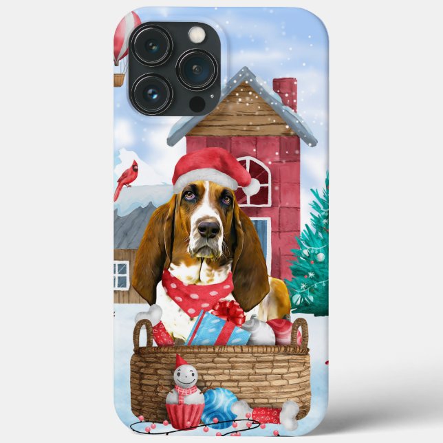 Basset Hound Dog In snow Christmas Dog House Case-Mate iPhone Case (Back)
