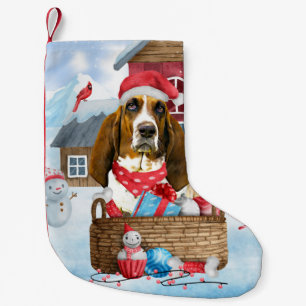 Basset Hound Dog In snow Christmas Dog House Small Christmas Stocking
