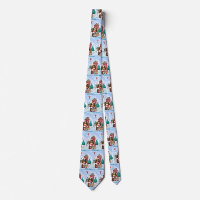 Basset Hound Dog In snow Christmas Dog House Tie (Front)
