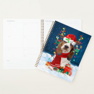 Basset Hound Dog in Snow with Christmas Gifts Planner