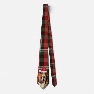 Basset Hound Dog Lover Red Green Plaid Christmas Tie