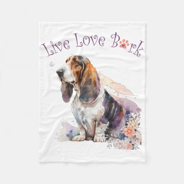 Basset Hound Dog Mom Floral Fleece Blanket (Front)