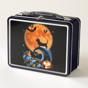 Basset Hound Dog Moon Pumpkin Halloween Metal Lunch Box