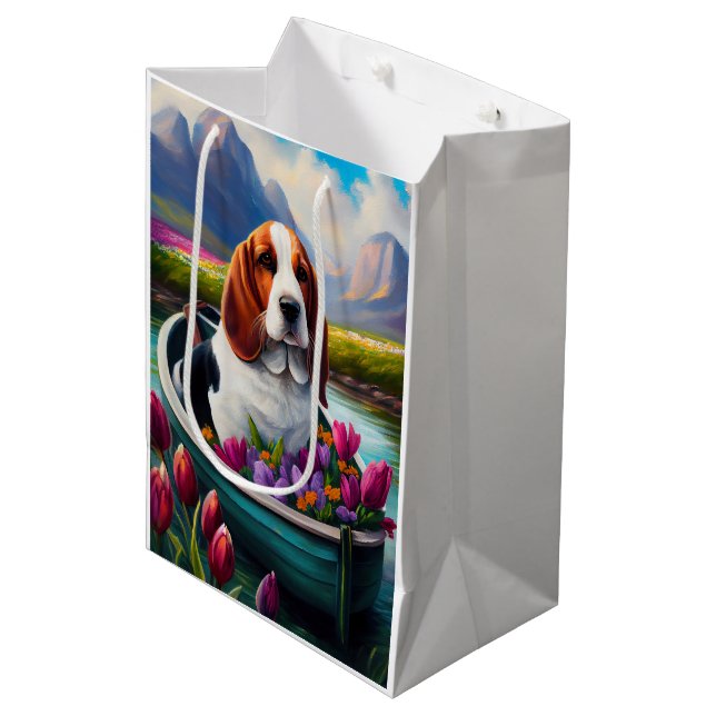 Basset Hound Dog on a Paddle: A Scenic Adventure Medium Gift Bag (Front Angled)