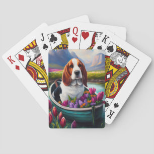 Basset Hound Dog on a Paddle: A Scenic Adventure Playing Cards
