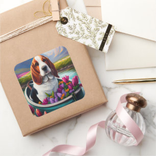 Basset Hound Dog on a Paddle: A Scenic Adventure Square Sticker