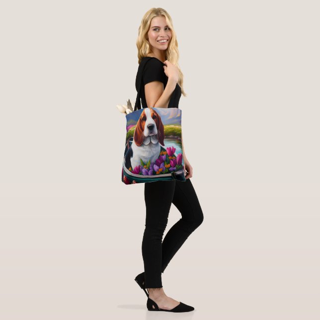 Basset Hound Dog on a Paddle: A Scenic Adventure Tote Bag (On Model)
