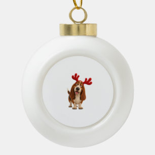 Basset Hound Dog Reindeer Xmas Ball Ornament