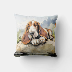 Basset Hound Dog Relaxing In Garden Animal Fun Hap Throw Pillow