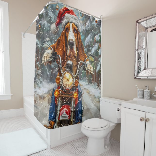 Basset Hound Dog Riding Motorcycle Christmas  (In Situ)