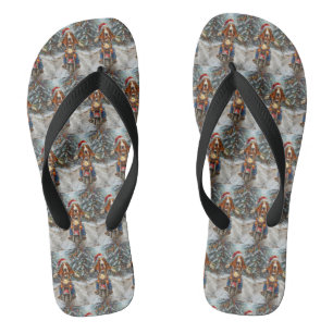 Basset Hound Dog Riding Motorcycle Christmas  Flip Flops