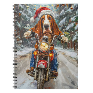 Basset Hound Dog Riding Motorcycle Christmas Notebook