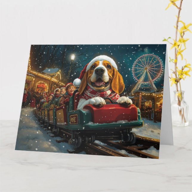 Basset Hound Dog Roller Coaster Christmas Card (Yellow Flower)