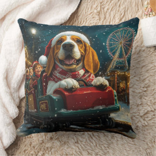 Basset Hound Dog Roller Coaster Christmas Throw Pillow