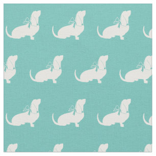 Basset Hound Dog Silhouette Pet Teal Fabric