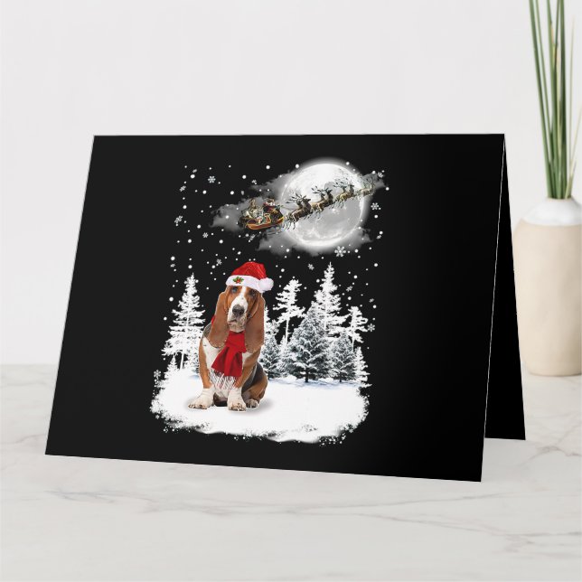 Basset Hound Dog Under Moonlight Snow Christmas Pa Card (Front)