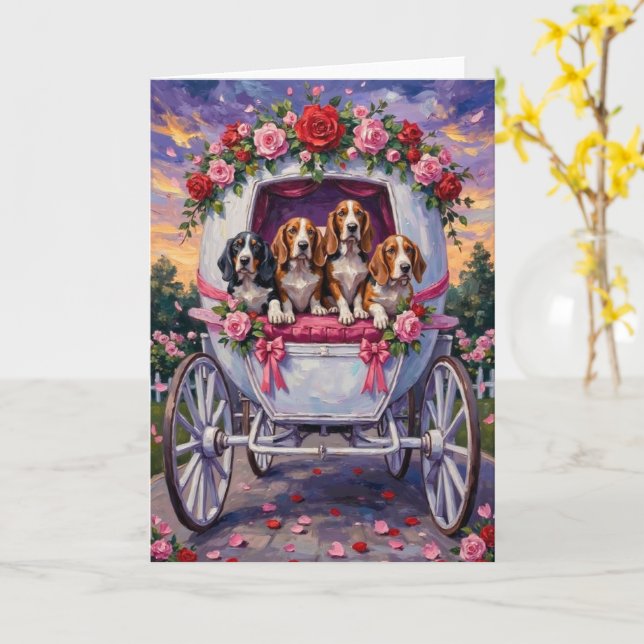 Basset Hound Dog Valentine's Day  Card (Yellow Flower)