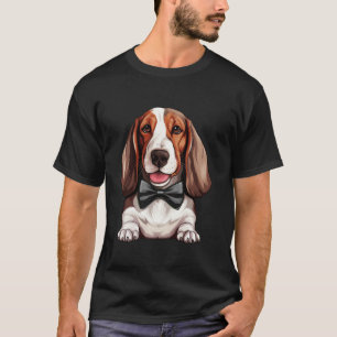 Basset Hound Dog Wearing Bow Tie Black Neckwear Lo T-Shirt