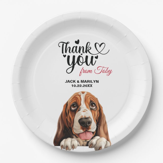 Basset Hound Dog Wedding Cocktail Paper Plate (Front)