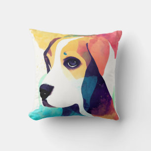 Basset Hound Dog Wild Nature Animal Color Painting Throw Pillow