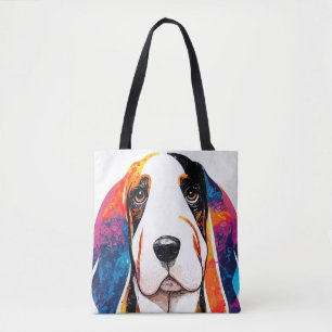 Basset Hound Dog Wild Nature Animal Color Painting Tote Bag