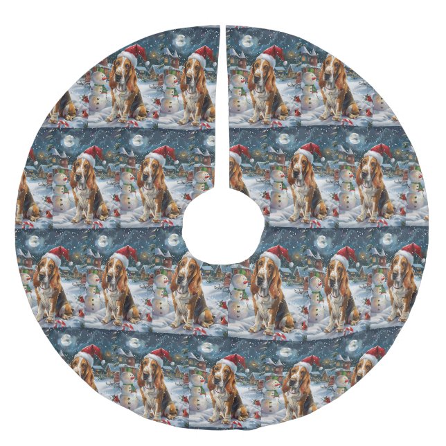 Basset Hound Dog Winter Wonderland Christmas Joy Brushed Polyester Tree Skirt (Front)
