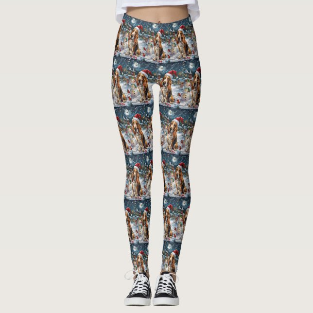 Basset Hound Dog Winter Wonderland Christmas Joy Leggings (Front)