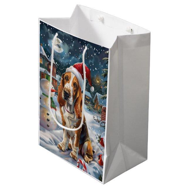 Basset Hound Dog Winter Wonderland Christmas Joy Medium Gift Bag (Front Angled)