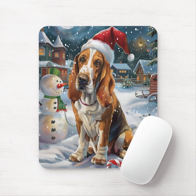 Basset Hound Dog Winter Wonderland Christmas Joy Mouse Pad (With Mouse)