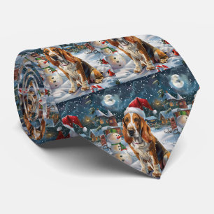 Basset Hound Dog Winter Wonderland Christmas Joy Tie