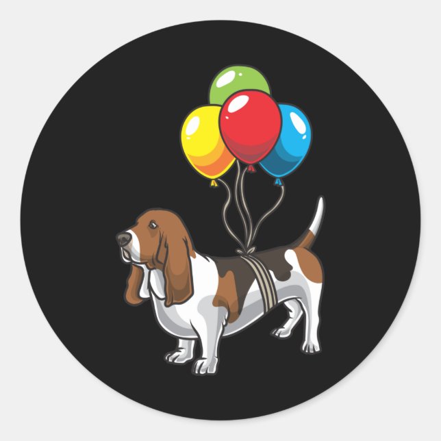 Basset Hound Dog with Ballons Classic Round Sticker (Front)