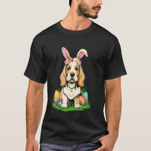 Basset Hound Dog with Bunny Ears Easter Eggs Festi T-Shirt