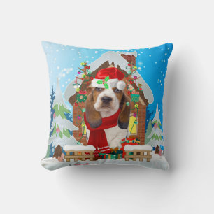 Basset Hound dog with Christmas gifts Throw Pillow