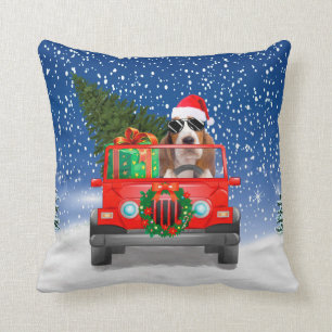 Basset Hound dog with Christmas gifts Throw Pillow