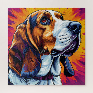 Basset Hound dog with Colourful Background Jigsaw Puzzle