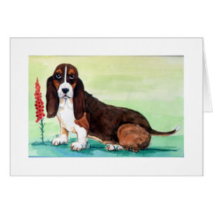 Basset Hound Dog with Foxglove Flowers