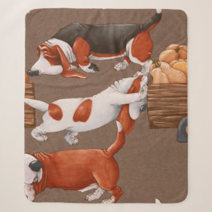 Basset Hound dogs are carrying a cart with pumpkin Sherpa Blanket