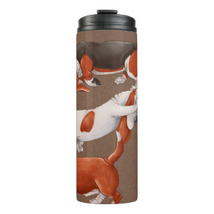 Basset Hound dogs are carrying a cart with pumpkin Thermal Tumbler
