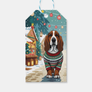 Basset Hound Dogs Christmas Snow Holiday Gift Tags